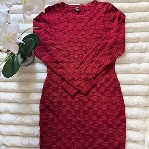 SHEIN Textured Long Sleeve Red Dress